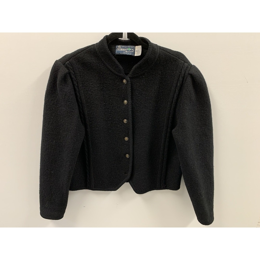 Woodstock By Bernard Wool Hand Knit Cardigan Sweater Button-Up Black Size 40